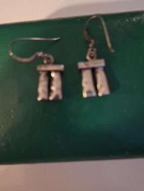 Sterling Silver Stonehenge Dangle Earrings with Textured Bar Accents